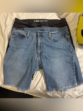 Bundle of 2 Men’s Size 38 Denim Jeans cut into shorts. Levi’s & Hot Topic Jeans.